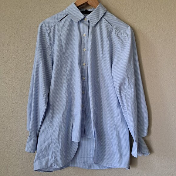 BCBG MaxAzria – Modern Blue Striped High-Low Button Front Blouse – Size Small - Picture 2 of 14